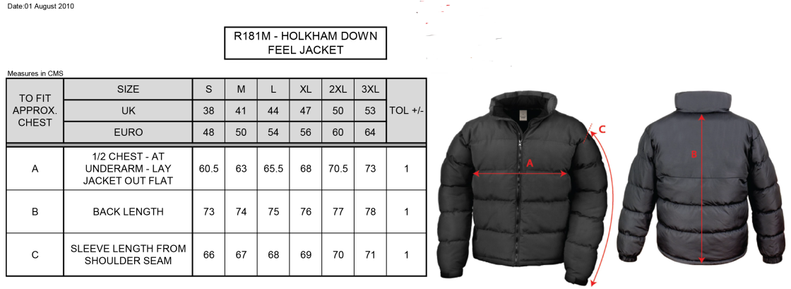Barts & London - Men's Puffa Jacket - Size Guide