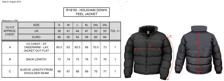 Barts & London - Men's Puffa Jacket - Size Guide