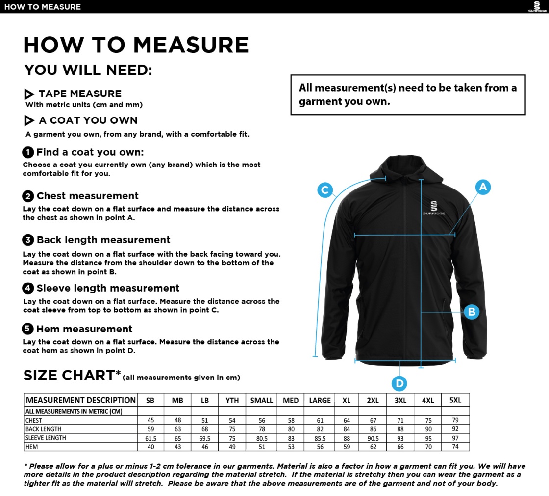 Barts & London - Training Jacket - Size Guide