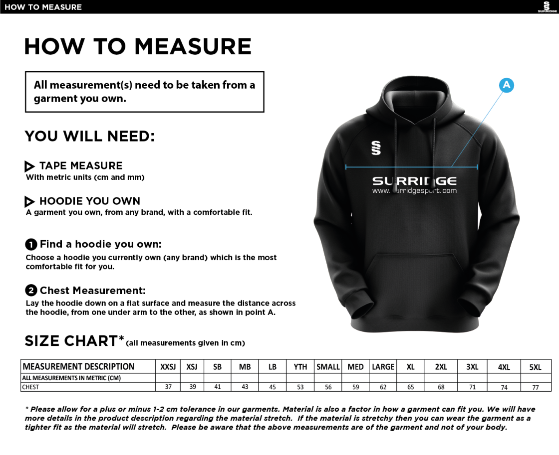 Barts & London - Overhead Hoodie - Size Guide