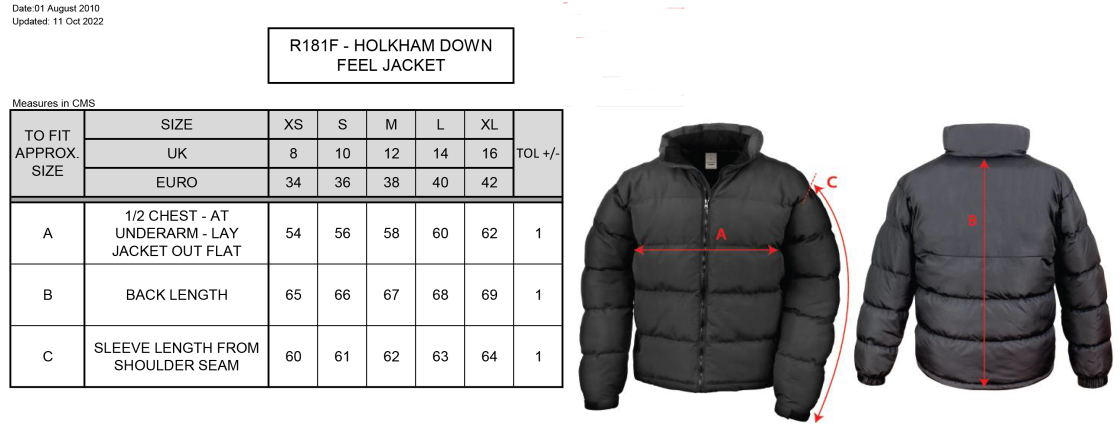 Barts & London - Women's Puffa Jacket - Size Guide