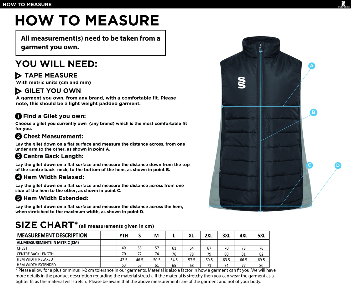 Barts & London - Gilet - Size Guide