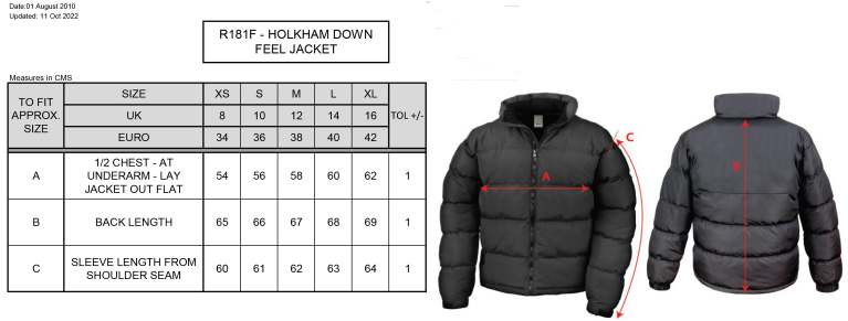 Barts & London - Women's Puffa Jacket - Size Guide