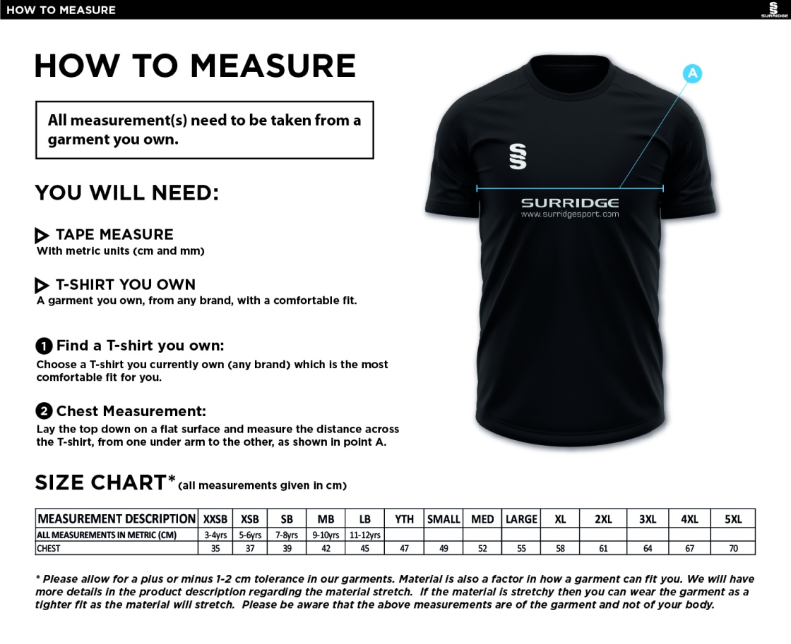 Barts & London - Training Vest - Size Guide