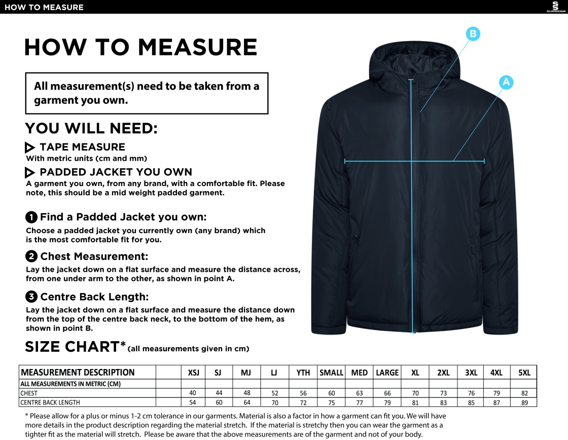 Barts & London - Coaches Jacket - Size Guide