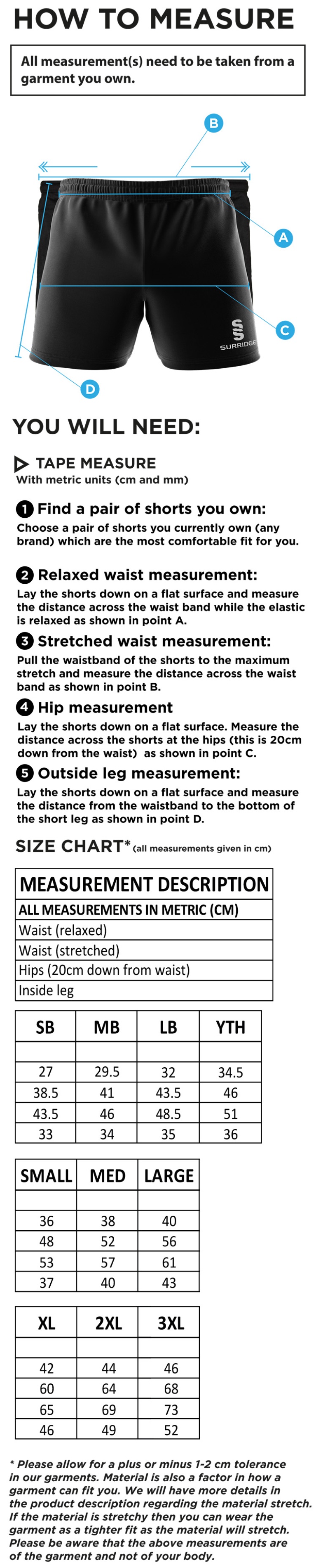 Barts & London - Performance Gym Short - Size Guide