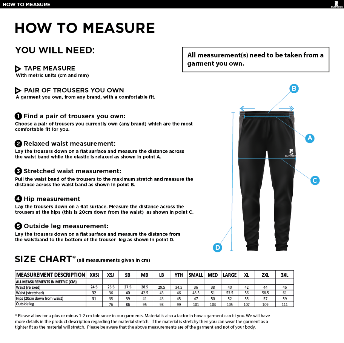 Barts & London - Tek Pants - Size Guide