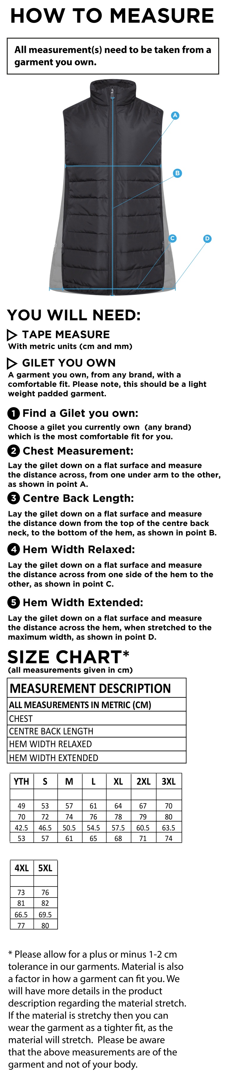 Barts & London - Gilet - Size Guide