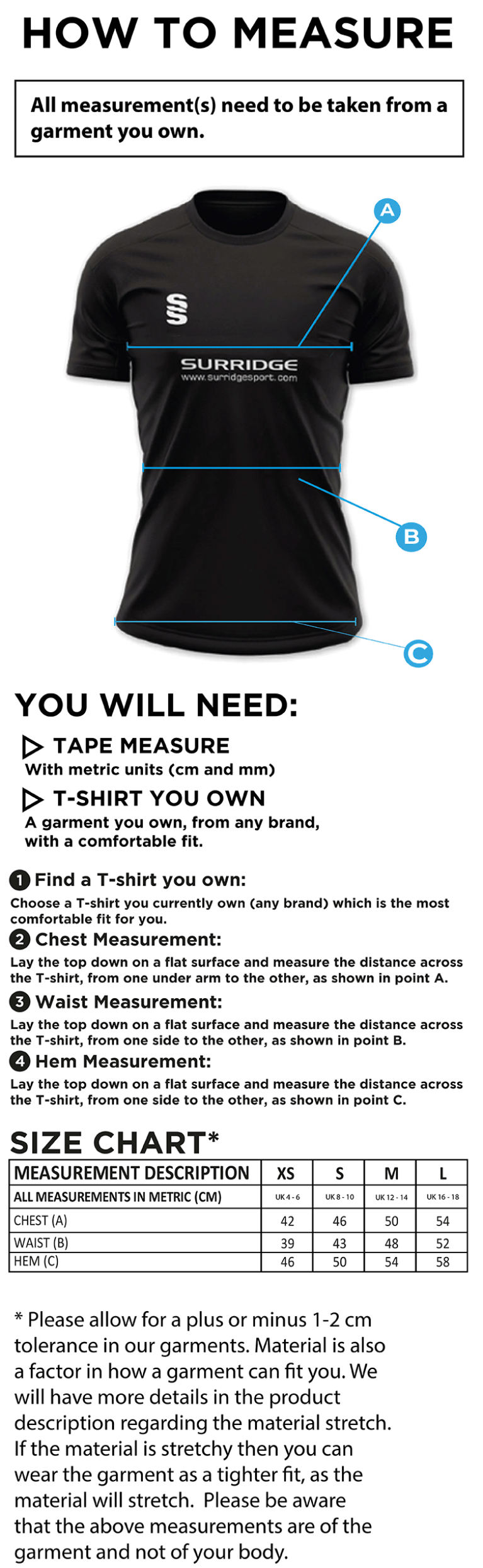 Barts & London - Women's Games Shirt - Size Guide