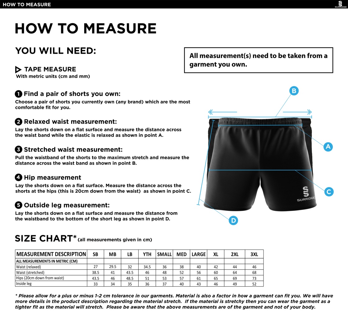 Barts & London - Performance Gym Short - Size Guide