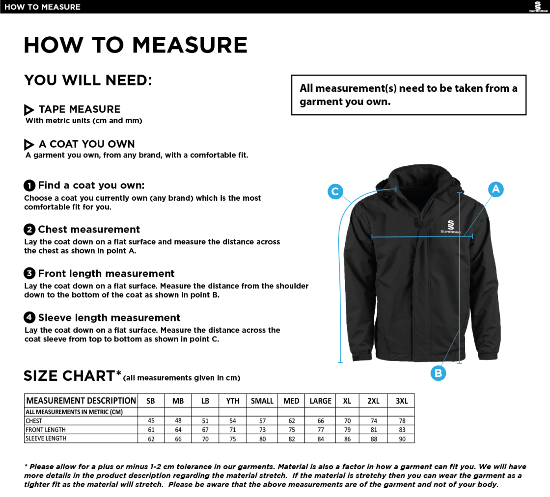 Barts & London - Fleece Lined Jacket - Size Guide