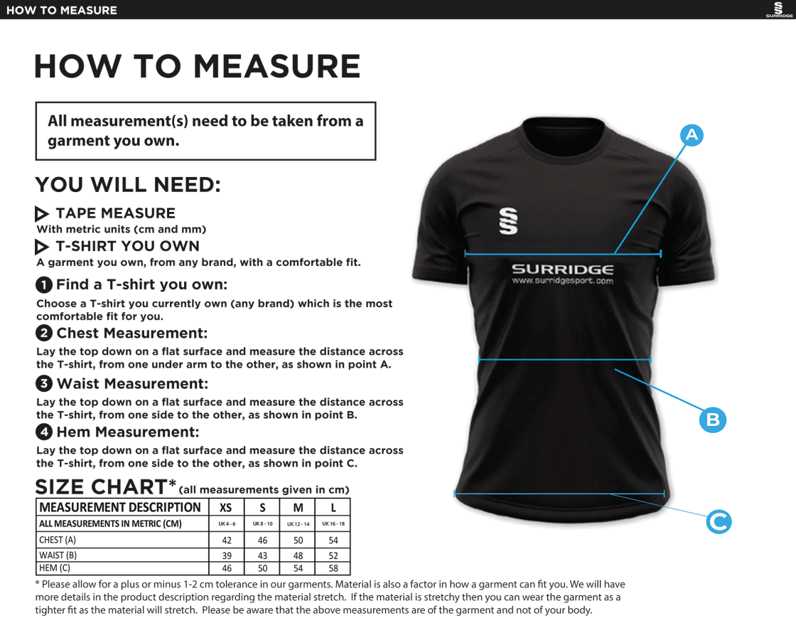 Barts & London - Women's Games Shirt - Size Guide