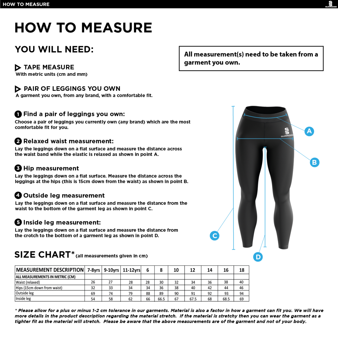 Barts & London - Performance Full Length Leggings - Size Guide